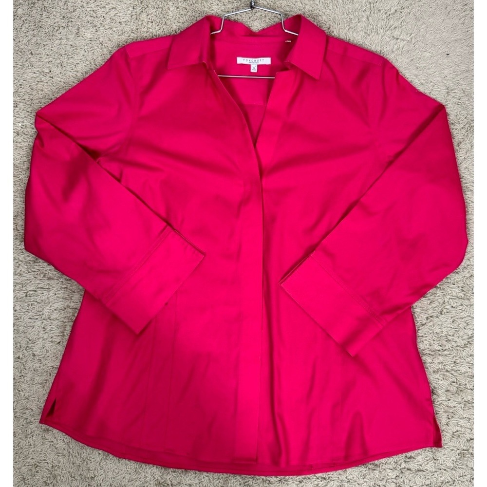 Foxcroft Non Iron Stretch Long Sleeve Button Up Fitted Blouse Shirt 16 Hot Pink - Picture 5 of 9